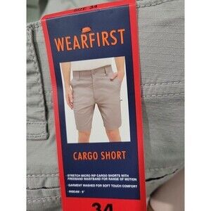 WearFirst Men’s TAN Classic Fit Stretch Waist Cargo Shorts NWT Size 34